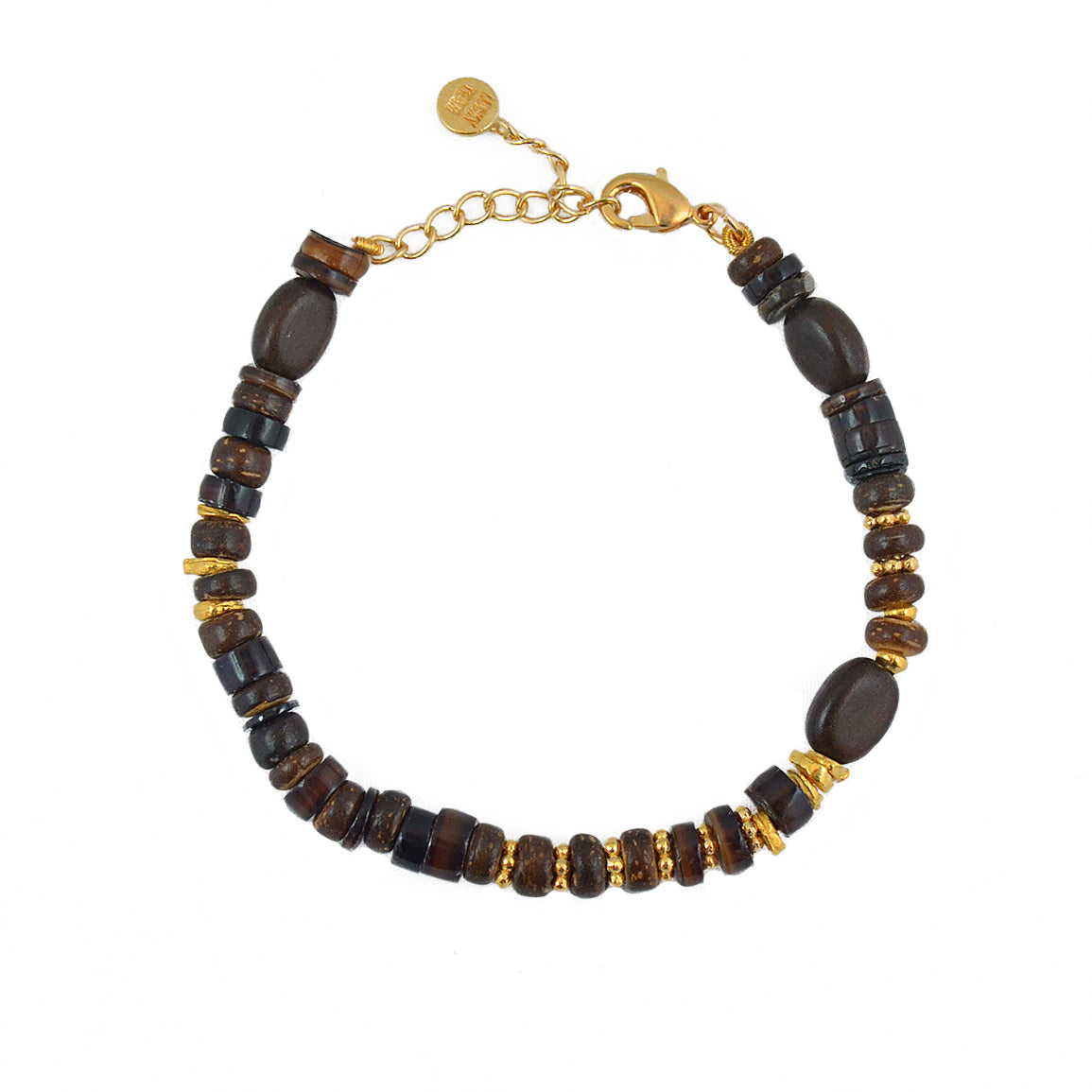 Bracelet disques bois et dorés