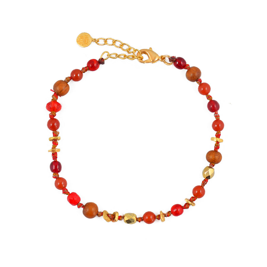 Bracelet perles noeuds et disques dorés - ROUGE & BOIS