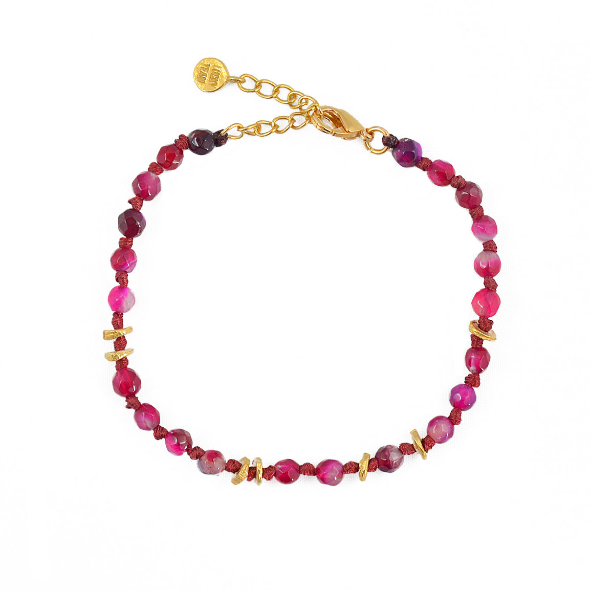 Bracelet perles noeuds et disques dorés - AGATE ROSE