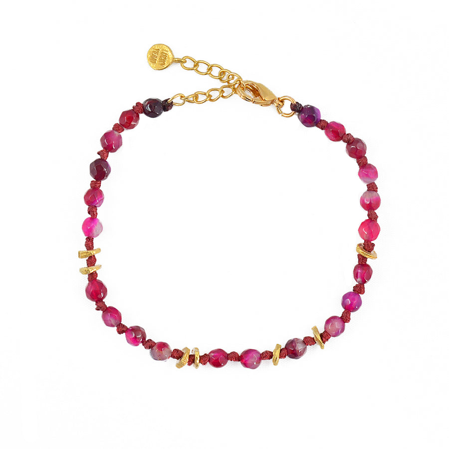 Bracelet perles noeuds et disques dorés - AGATE ROSE