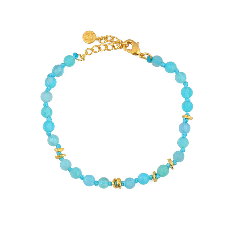 Bracelet perles noeuds et disques dorés - AGATE BLEUE