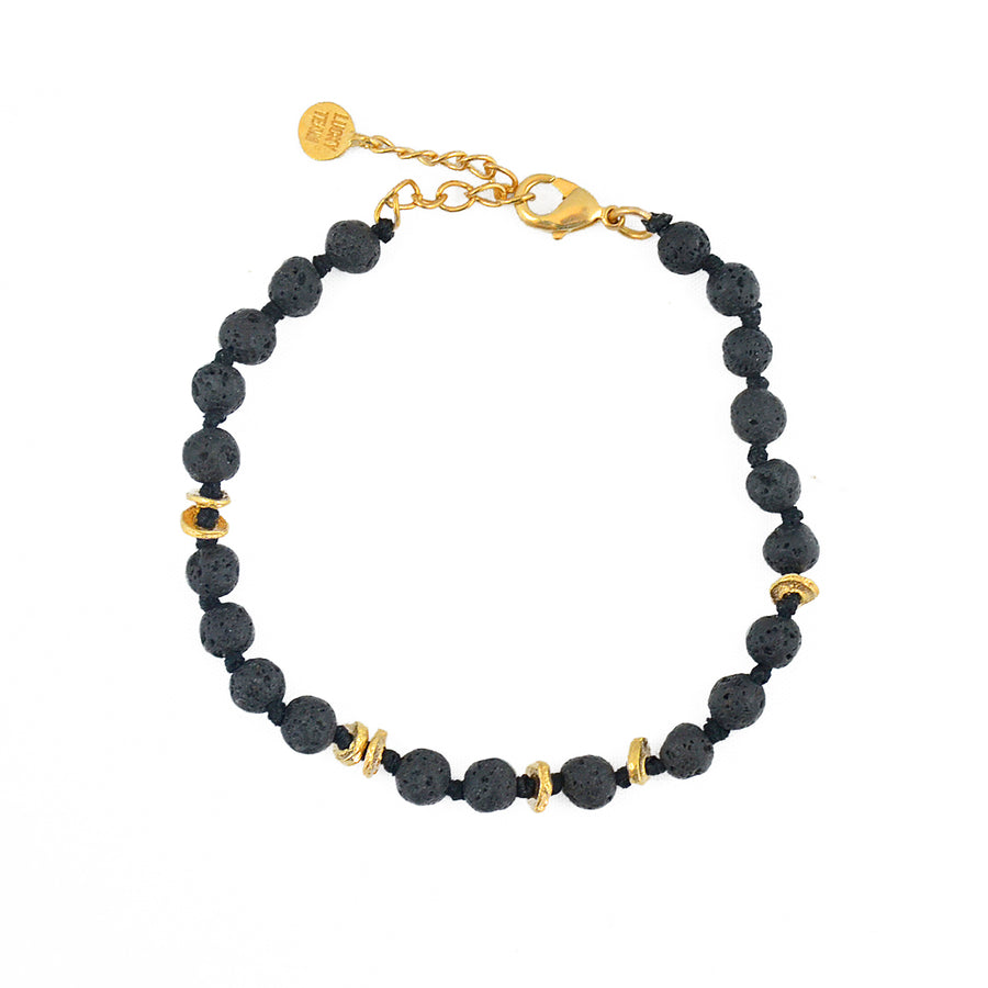 Bracelet perles noeuds et disques dorés - PERLE DE LAVE
