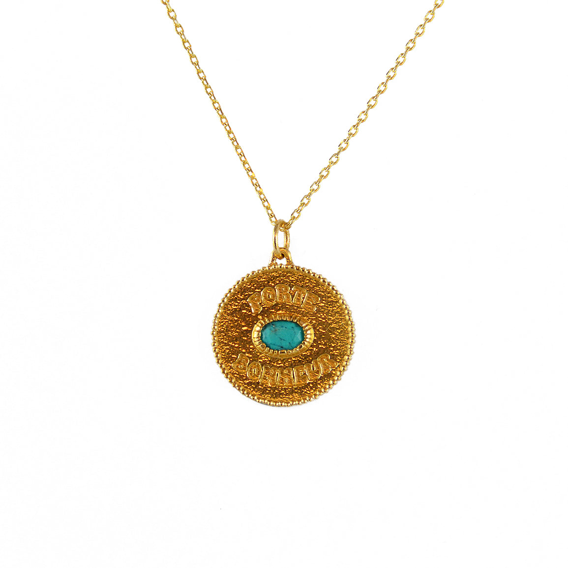 Collier doré médaille porte bonheur et pierre - TURQUOISE