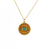 Collier doré médaille porte bonheur et pierre - TURQUOISE