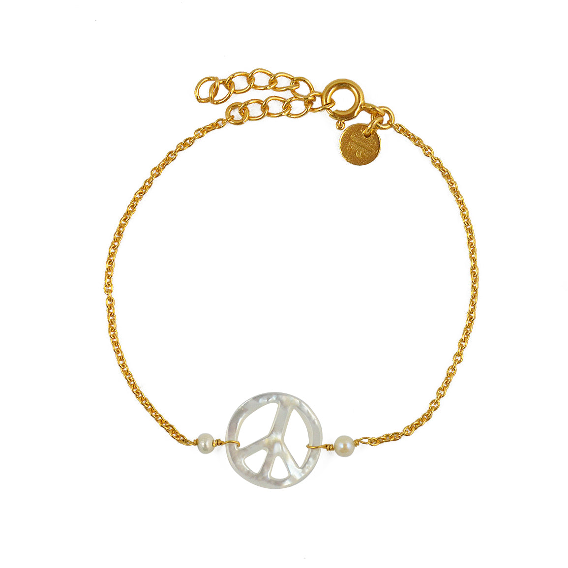 Bracelet doré peace en nacre et perles de culture