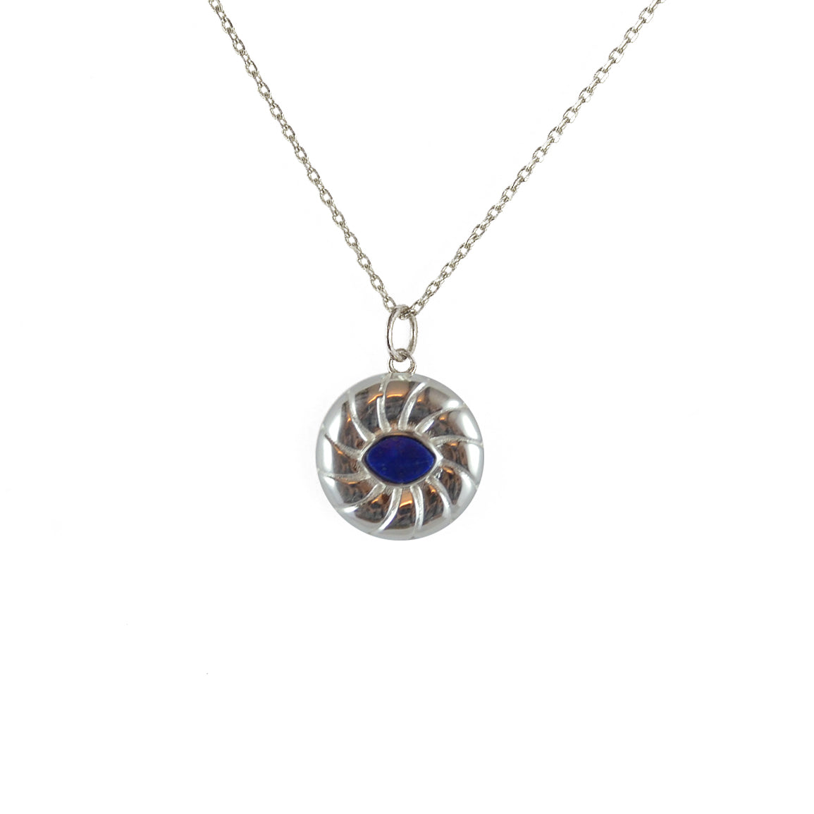 Collier argent 925 pendentif médaille soleil lapis
