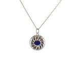 Collier argent 925 pendentif médaille soleil lapis
