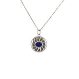Collier argent 925 pendentif médaille soleil lapis