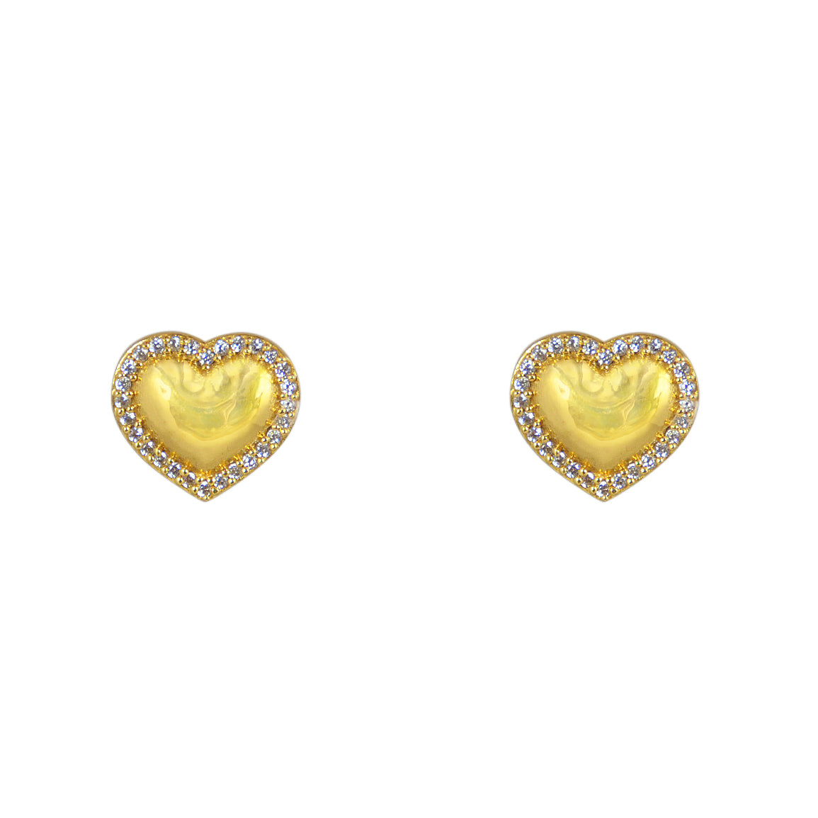Boucles dorées coeur bombé et zircons - ZIRCONS BLANCS -