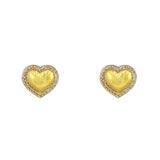 Boucles dorées coeur bombé et zircons - ZIRCONS BLANCS -