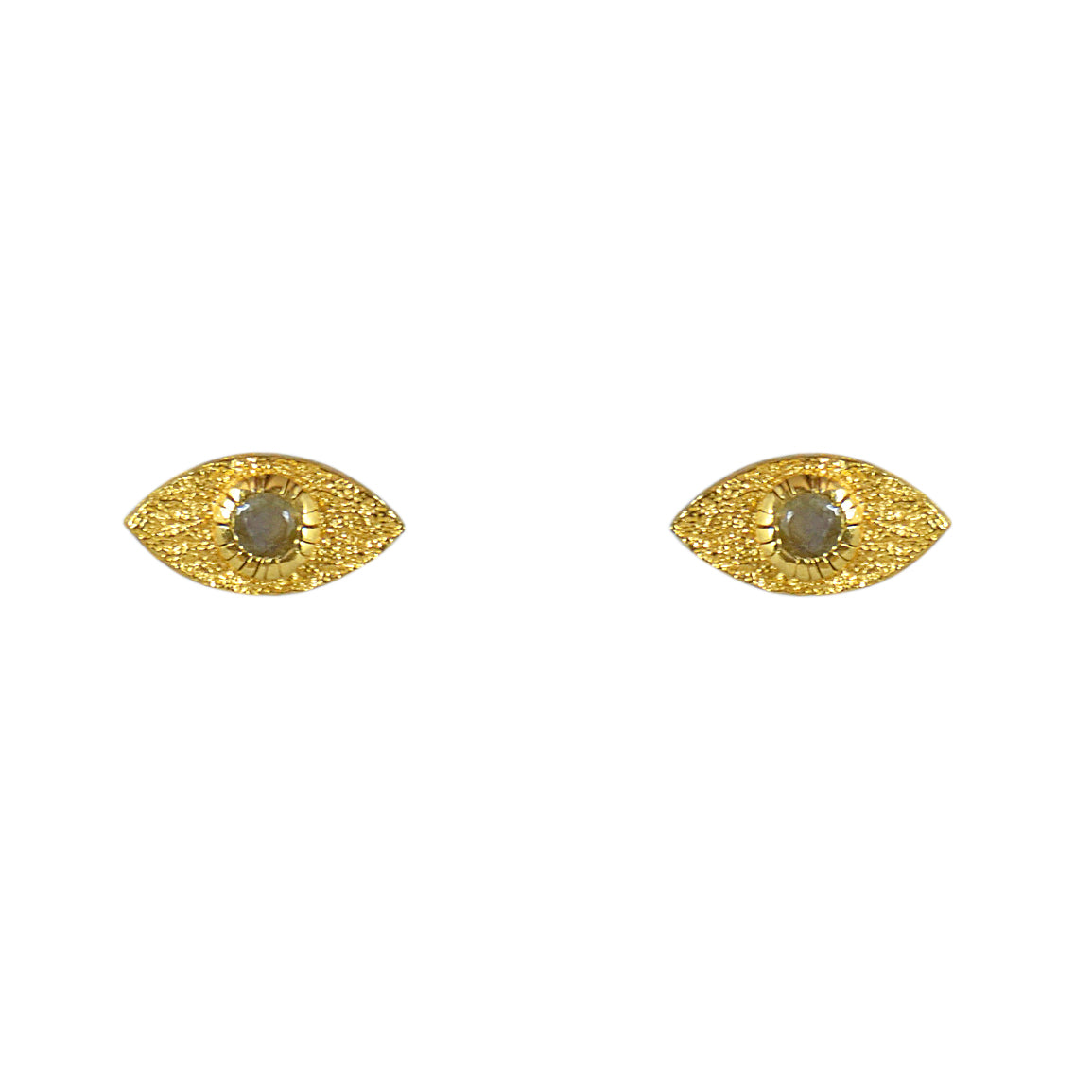 Boucles puces dorées oeil martelé et pierre - LABRADORITE -
