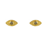 Boucles puces dorées oeil martelé et pierre - LABRADORITE -