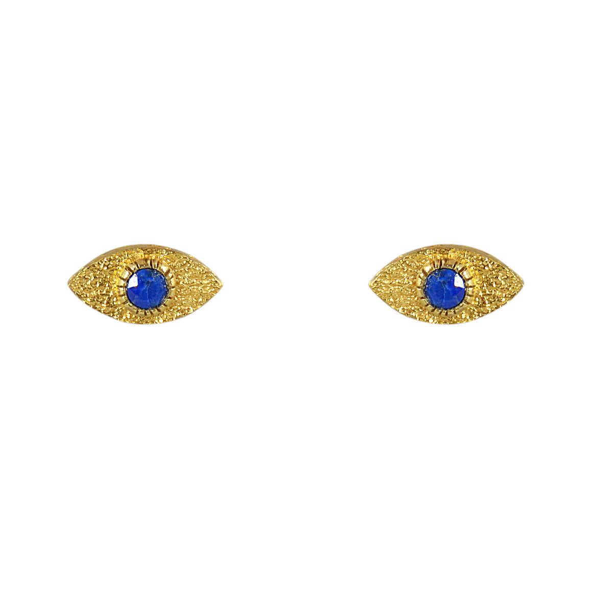 Boucles puces dorées oeil martelé et pierre - LAPIS -