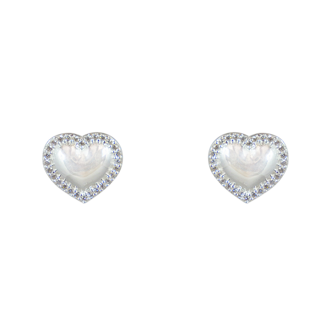 Boucles argent 925 coeur bombé et zircons - Boucles