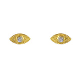 Boucles puces dorées oeil martelé et pierre - PIERRE DE LUNE