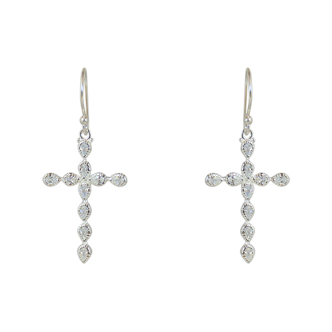 Boucles argent 925 croix et zircons - Boucles d’oreilles