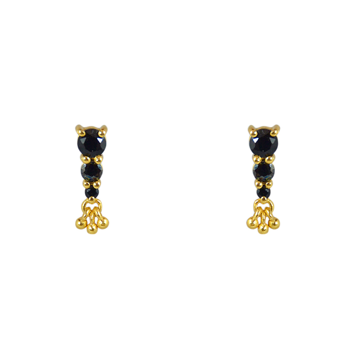 Boucles dorées trio de pierre et pampilles - ONYX NOIRE -