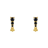 Boucles dorées trio de pierre et pampilles - ONYX NOIRE -
