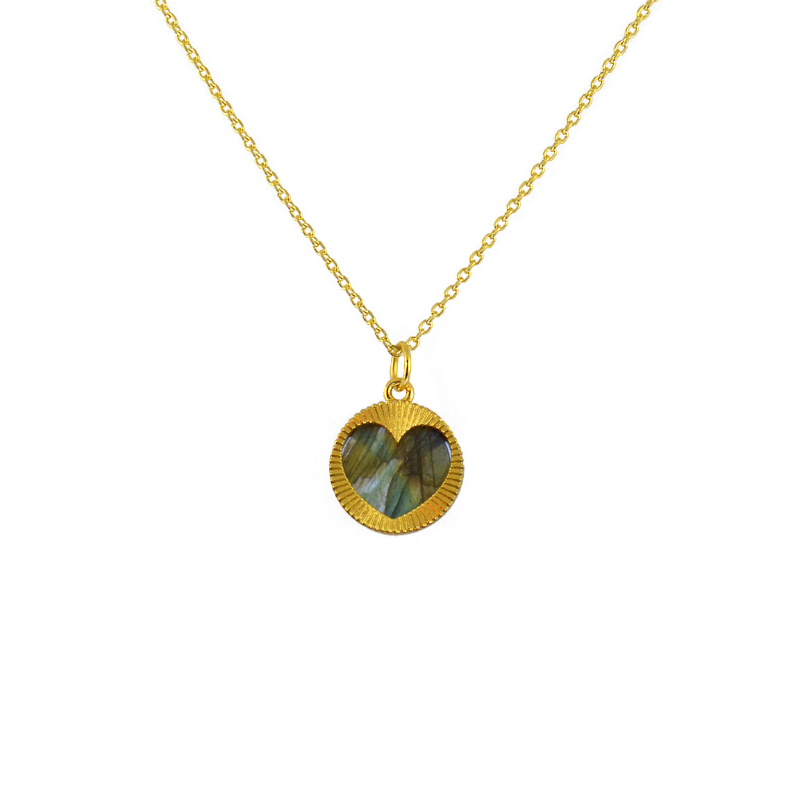Collier doré médaille coeur texturé et pierre - LABRADORITE