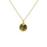 Collier doré médaille coeur texturé et pierre - LABRADORITE