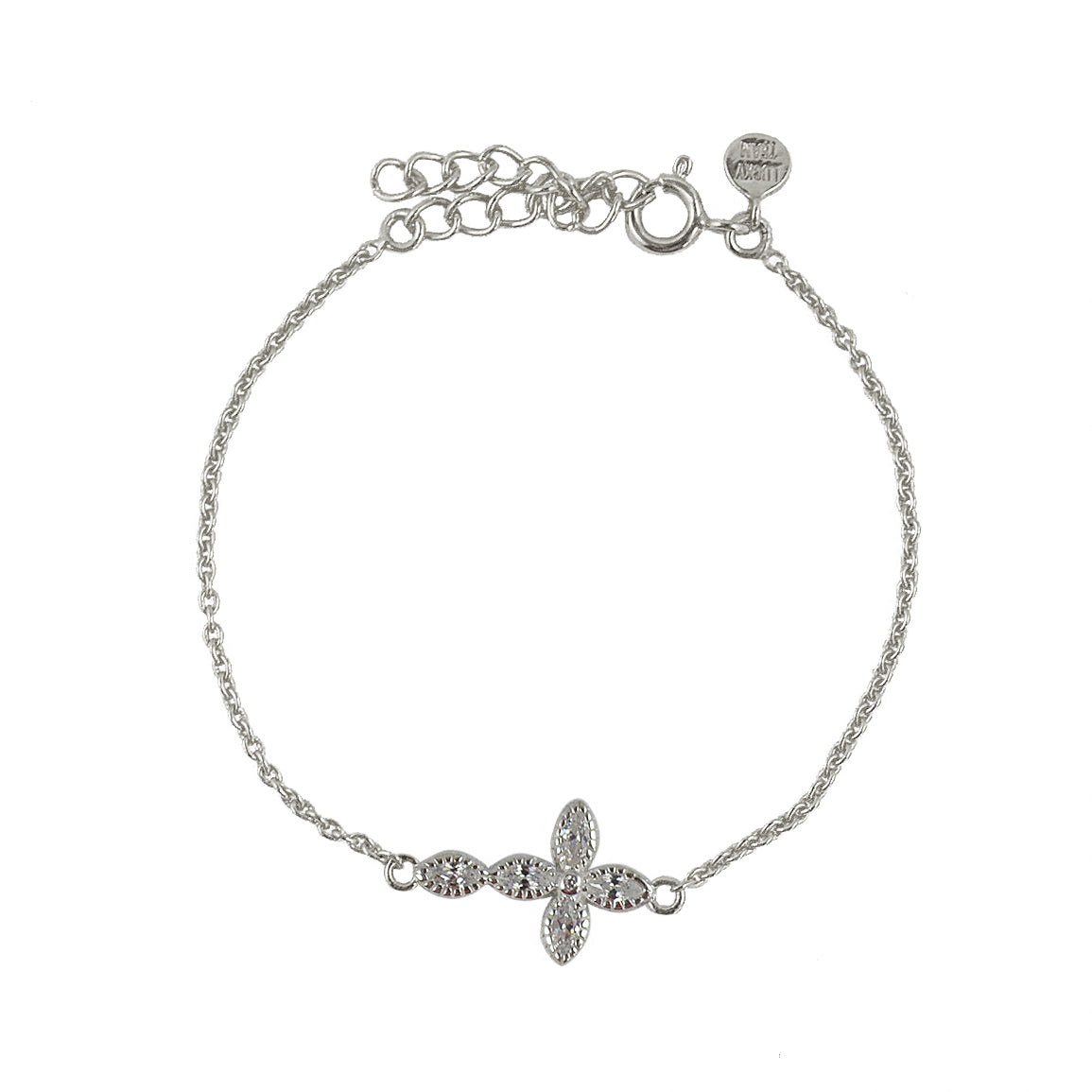 Bracelet argent 925 croix fleur et zircons