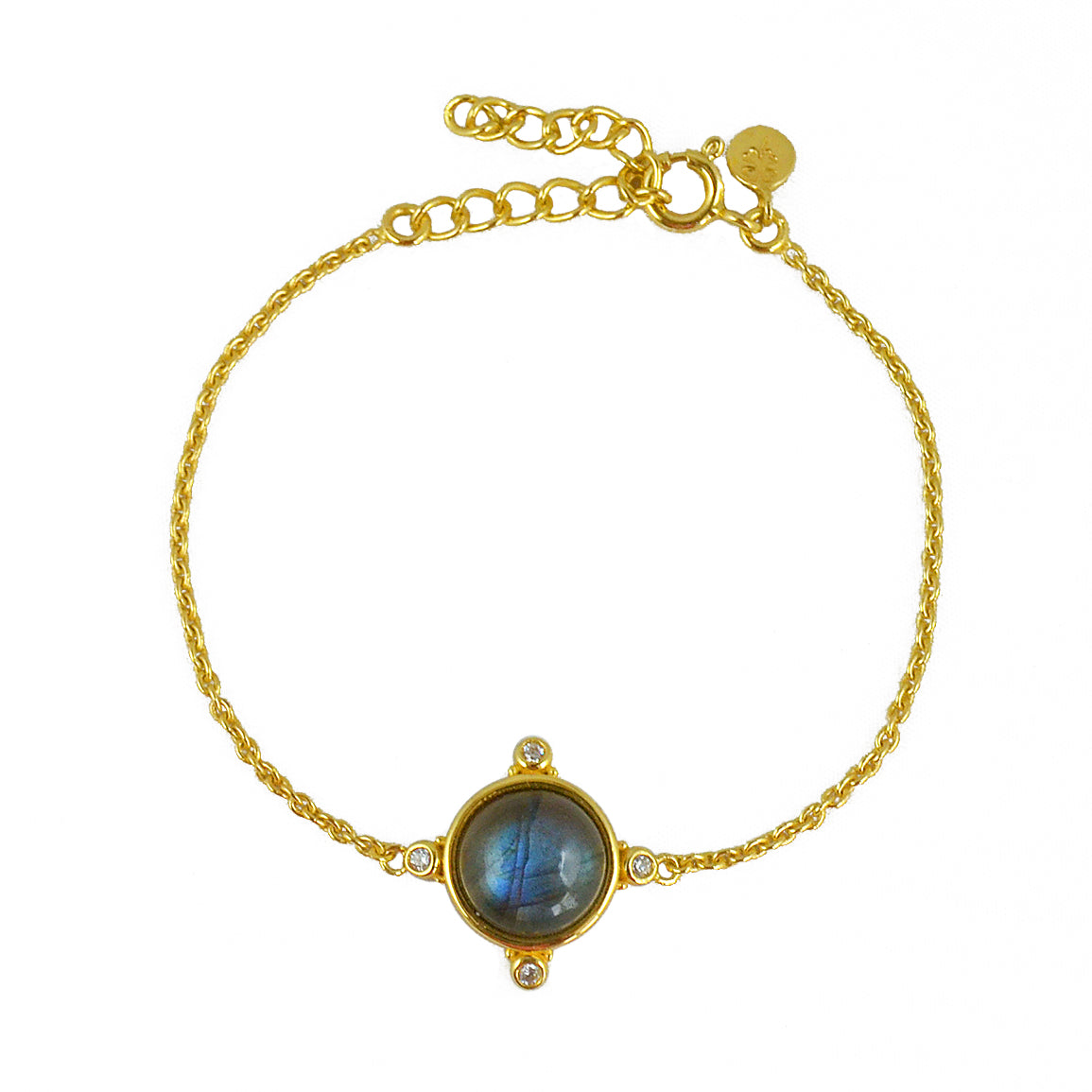 Bracelet doré sphère pierre et 4 zircons - LABRADORITE