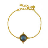 Bracelet doré sphère pierre et 4 zircons - LABRADORITE