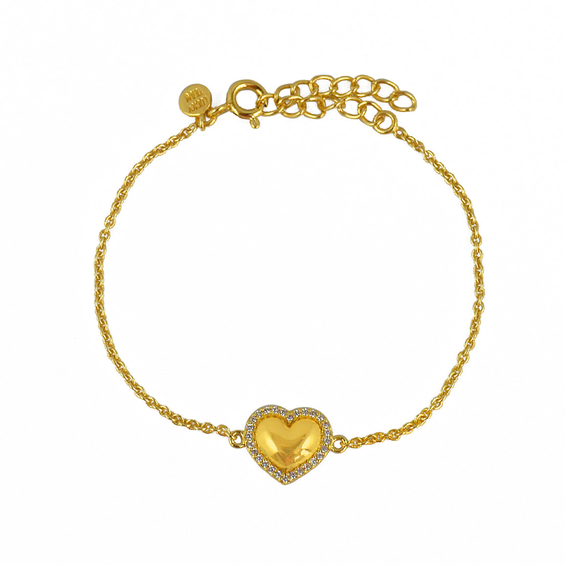 Bracelet doré coeur bombé et zircons
