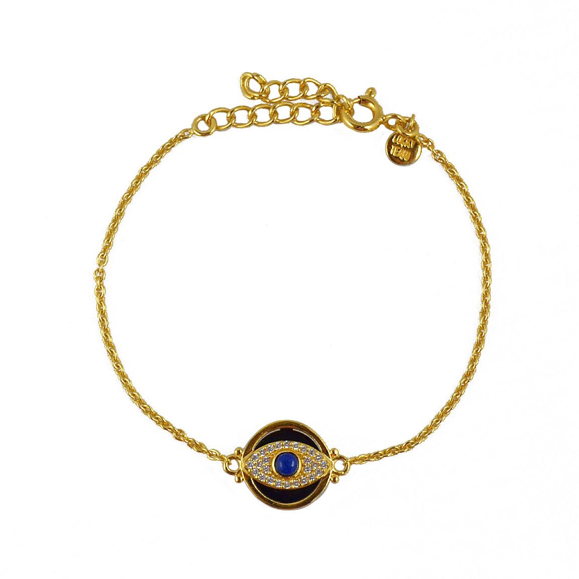 Bracelet doré médaille oeil pierre et zircons - LAPIS & ONYX