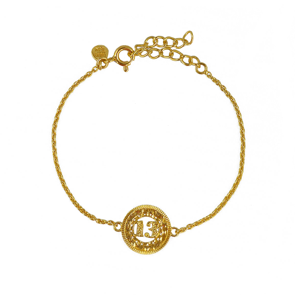 Bracelet doré médaille texturée chiffre 13