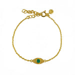Bracelet doré et oeil martelé et pierre - ONYX VERTE