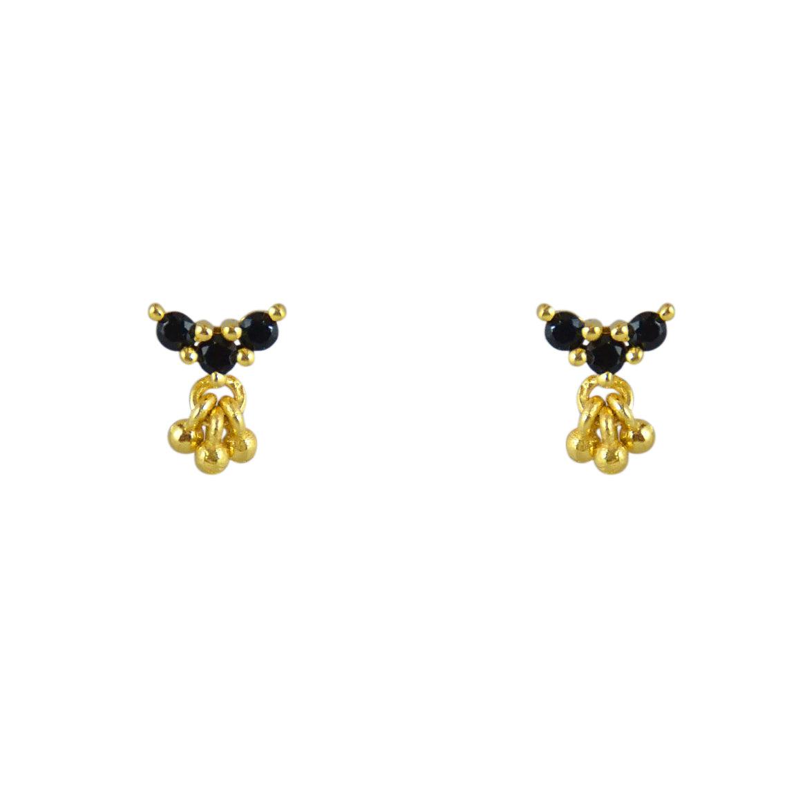Boucles dorées 3 zircons et pampilles - ZIRCON NOIR -