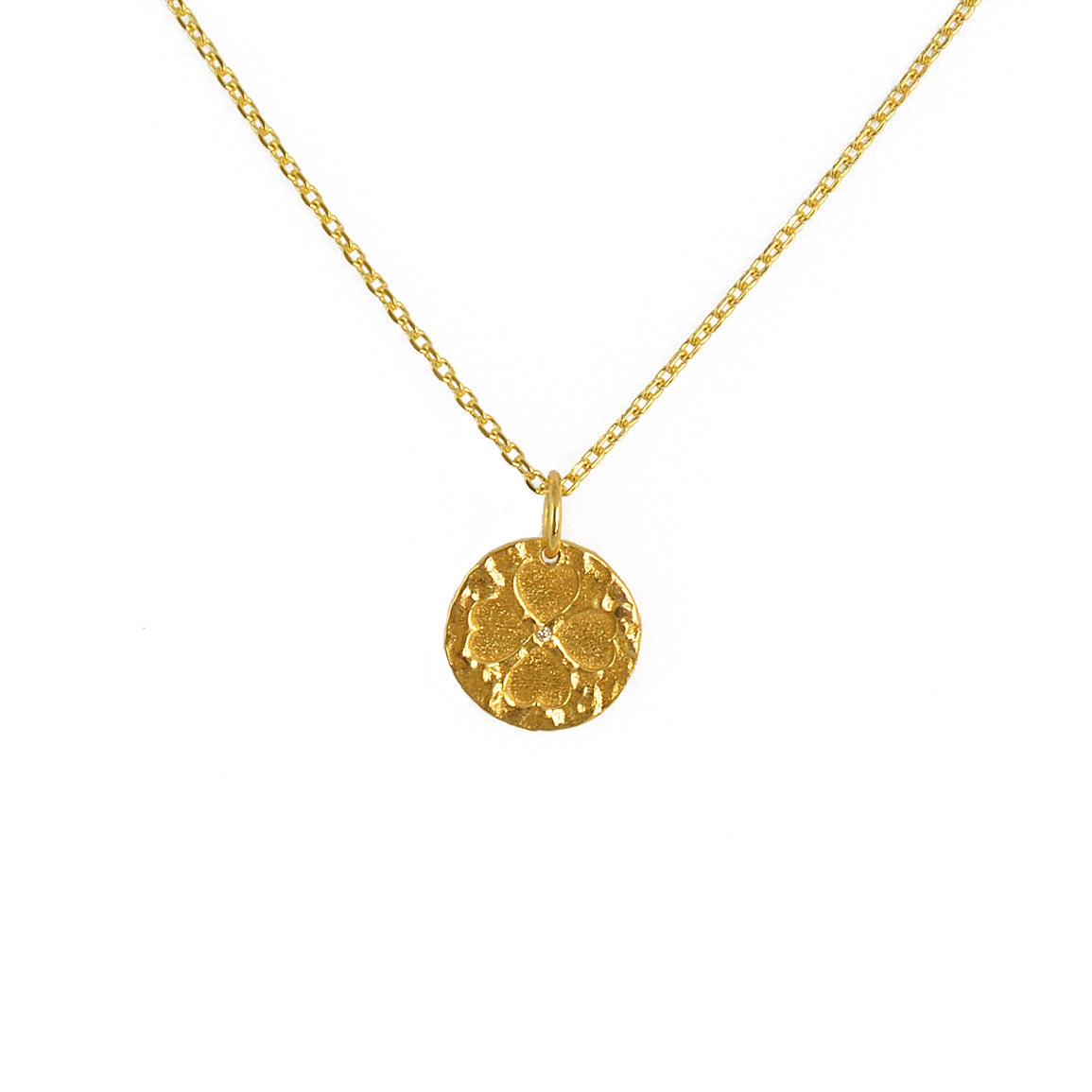 Collier doré médaille trèfle coeurs