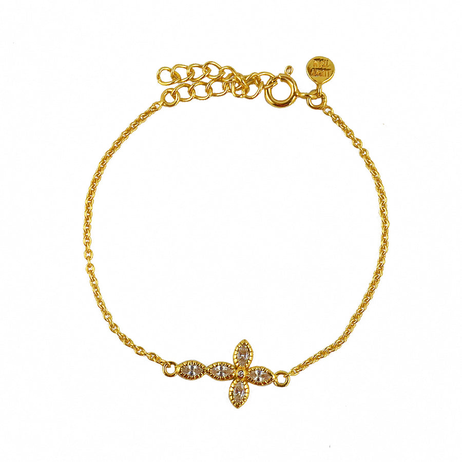 Bracelet doré croix fleur en pierre - ZIRCONS