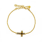 Bracelet doré et croix pierres - LABRADORITE & ONYX NOIRE