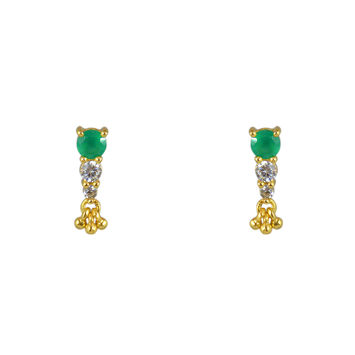 Boucles dorées trio de pierre et pampilles - ONYX VERTE -