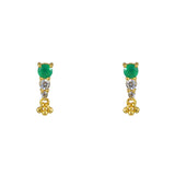 Boucles dorées trio de pierre et pampilles - ONYX VERTE -