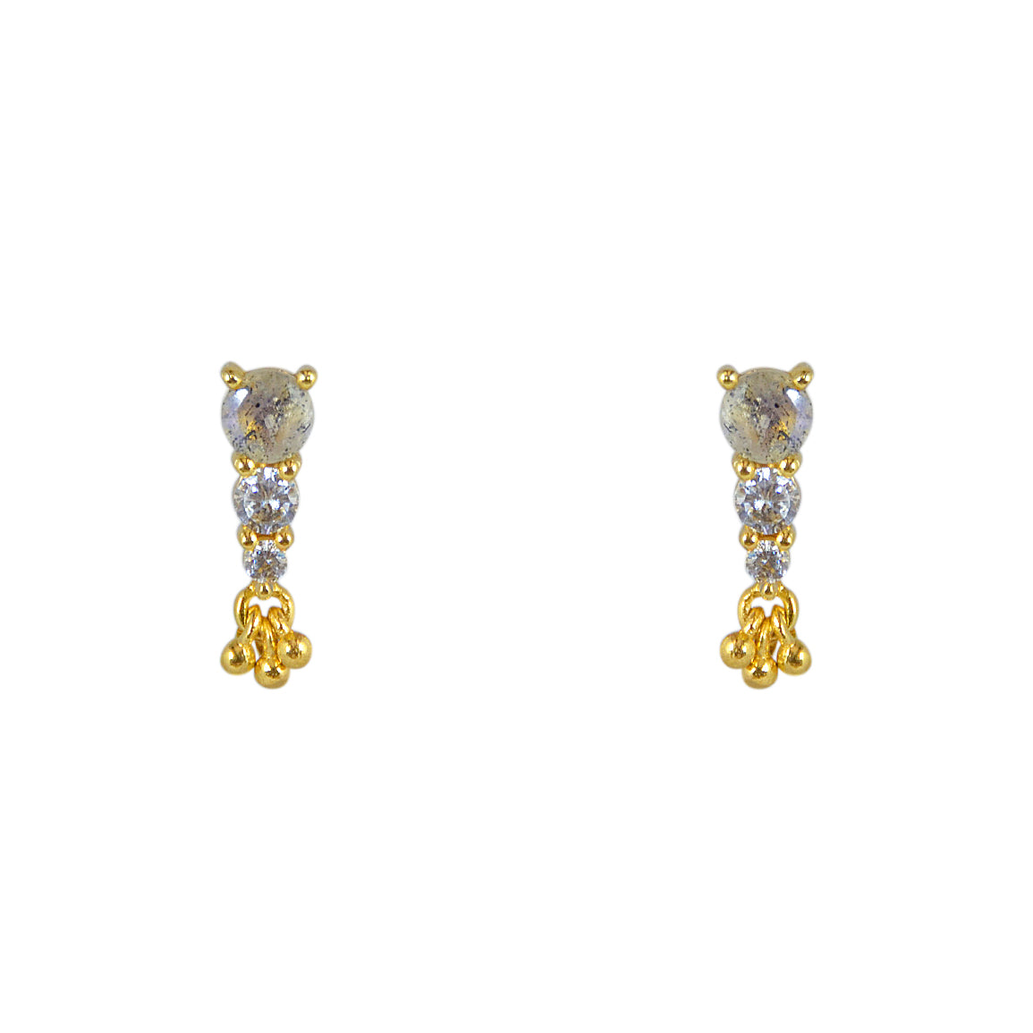 Boucles dorées trio de pierre et pampilles - LABRADORITE -