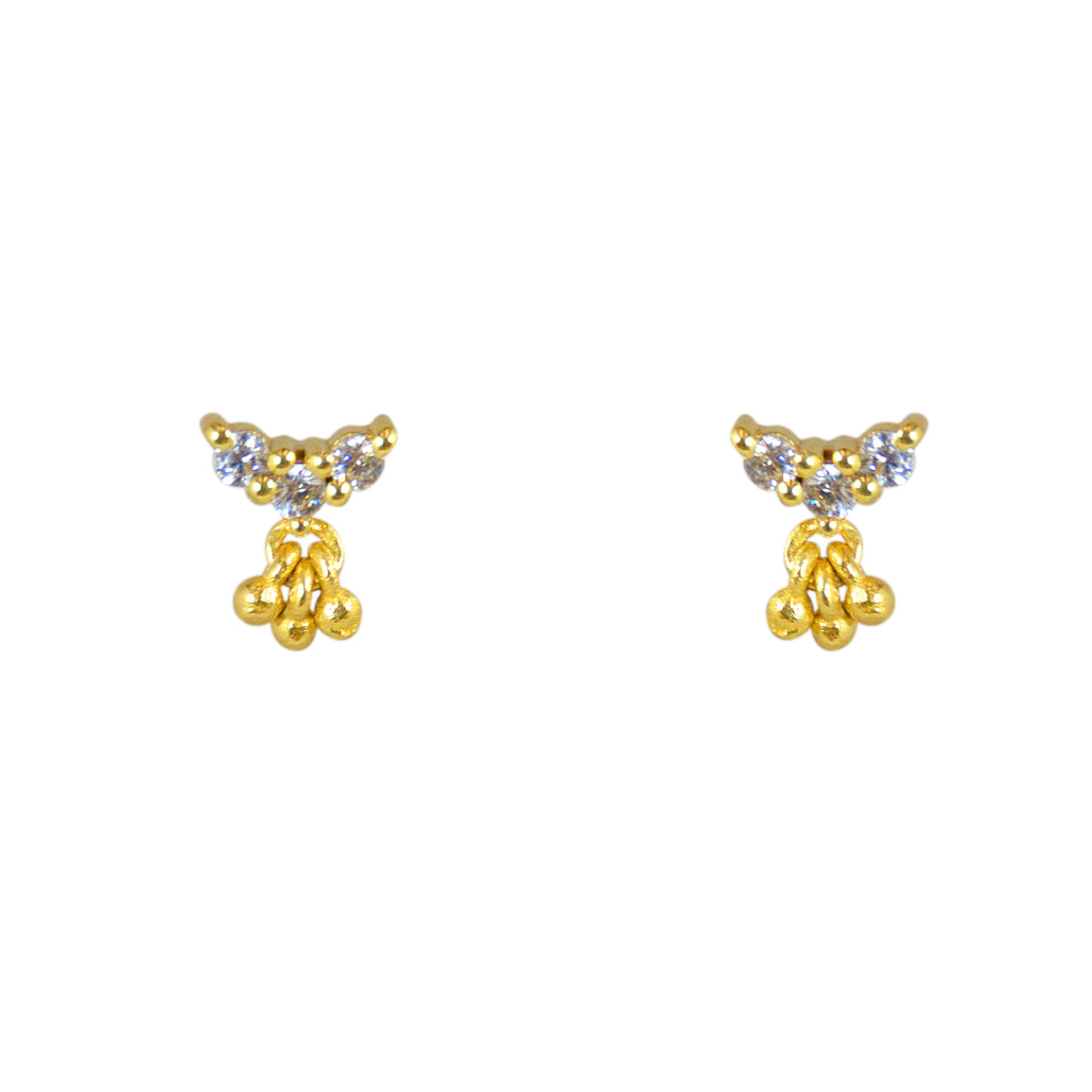 Boucles dorées 3 zircons et pampilles - ZIRCON BLANC -