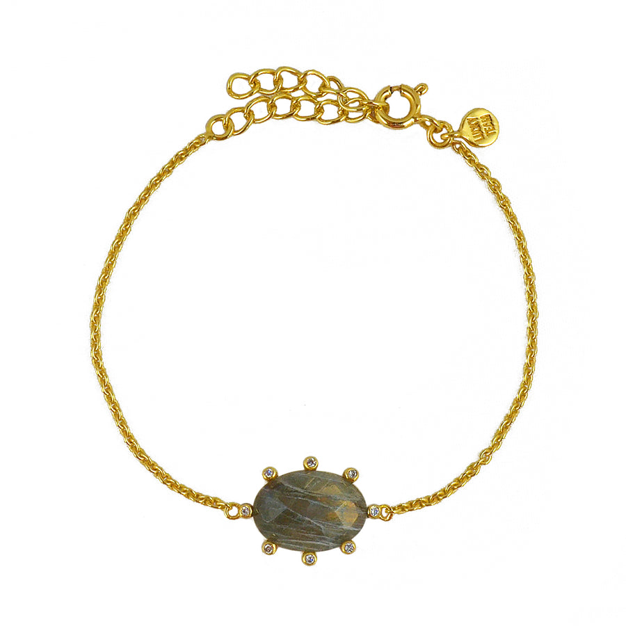 Bracelet doré pierre ovale et zircons - LABRADORITE