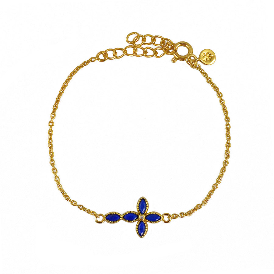 Bracelet doré croix fleur en pierre - LAPIS