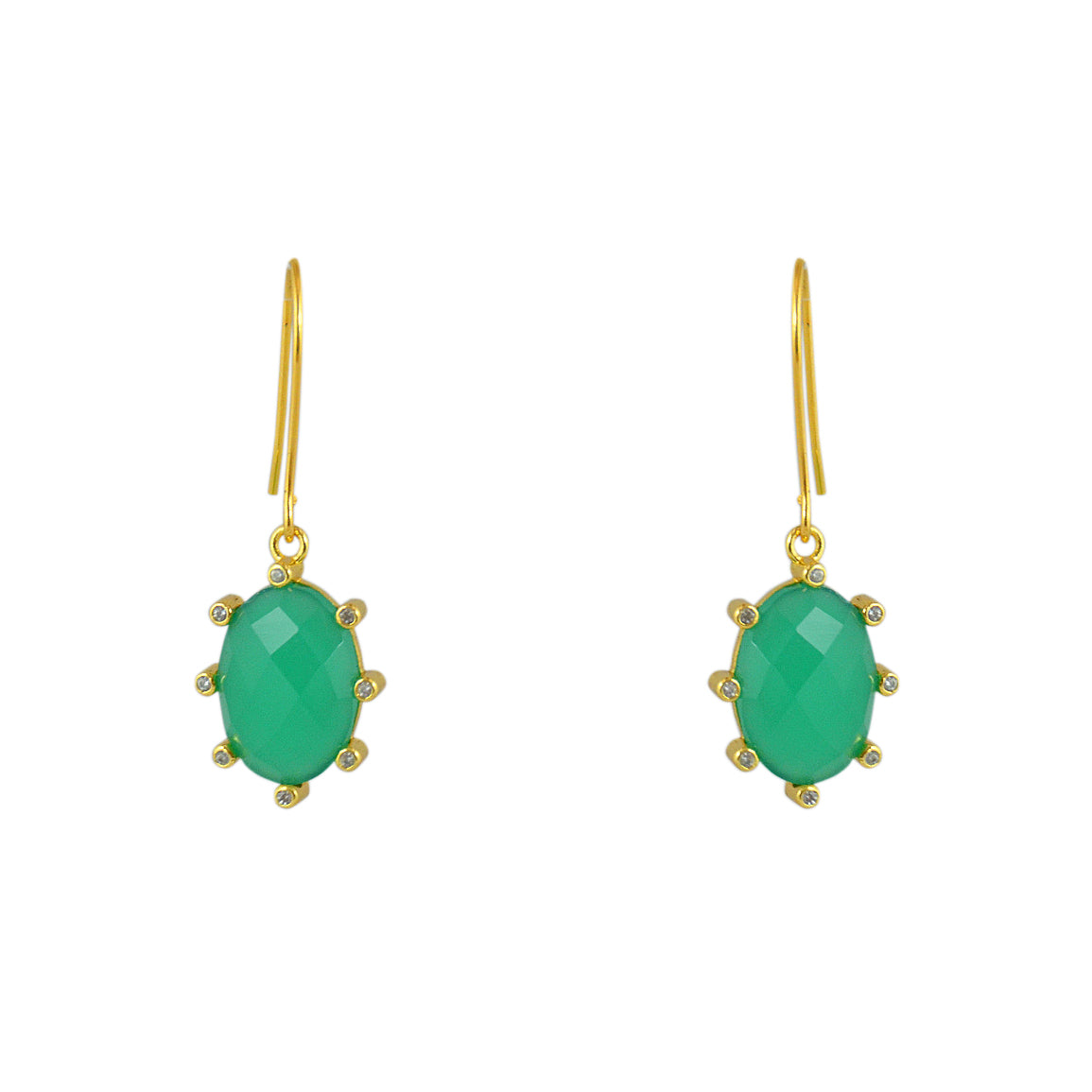 Boucles dorées pierre ovale facettée et zircons - ONYX VERTE