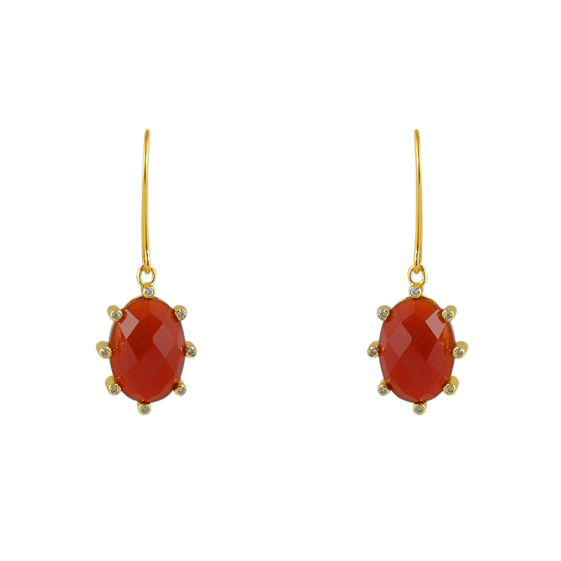 Boucles dorées pierre ovale facettée et zircons - ONYX ROUGE