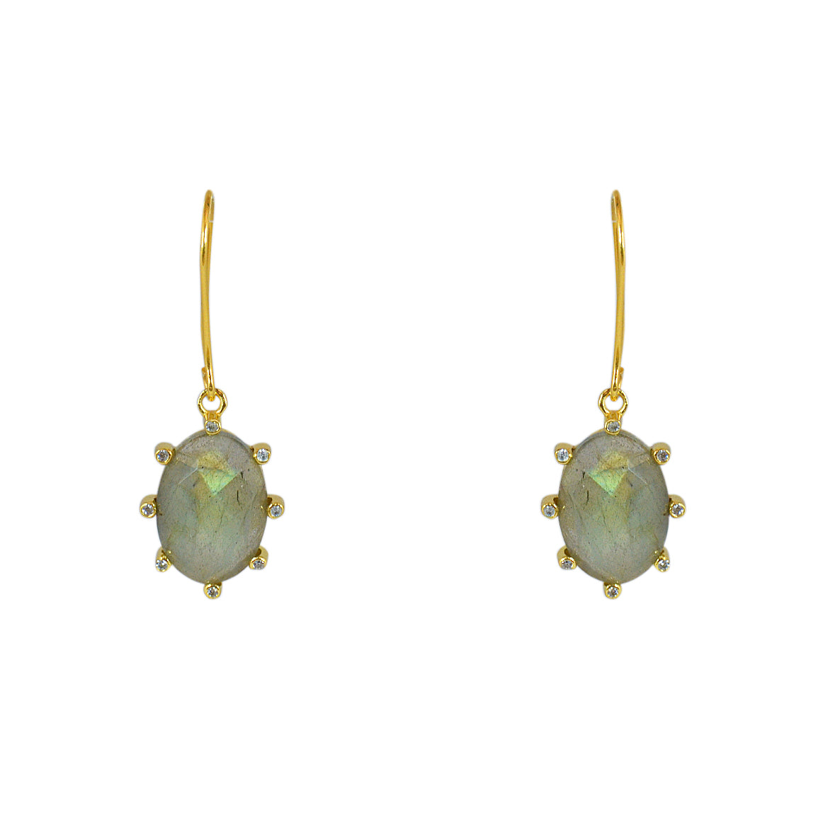 Boucles dorées pierre ovale facettée et zircons -