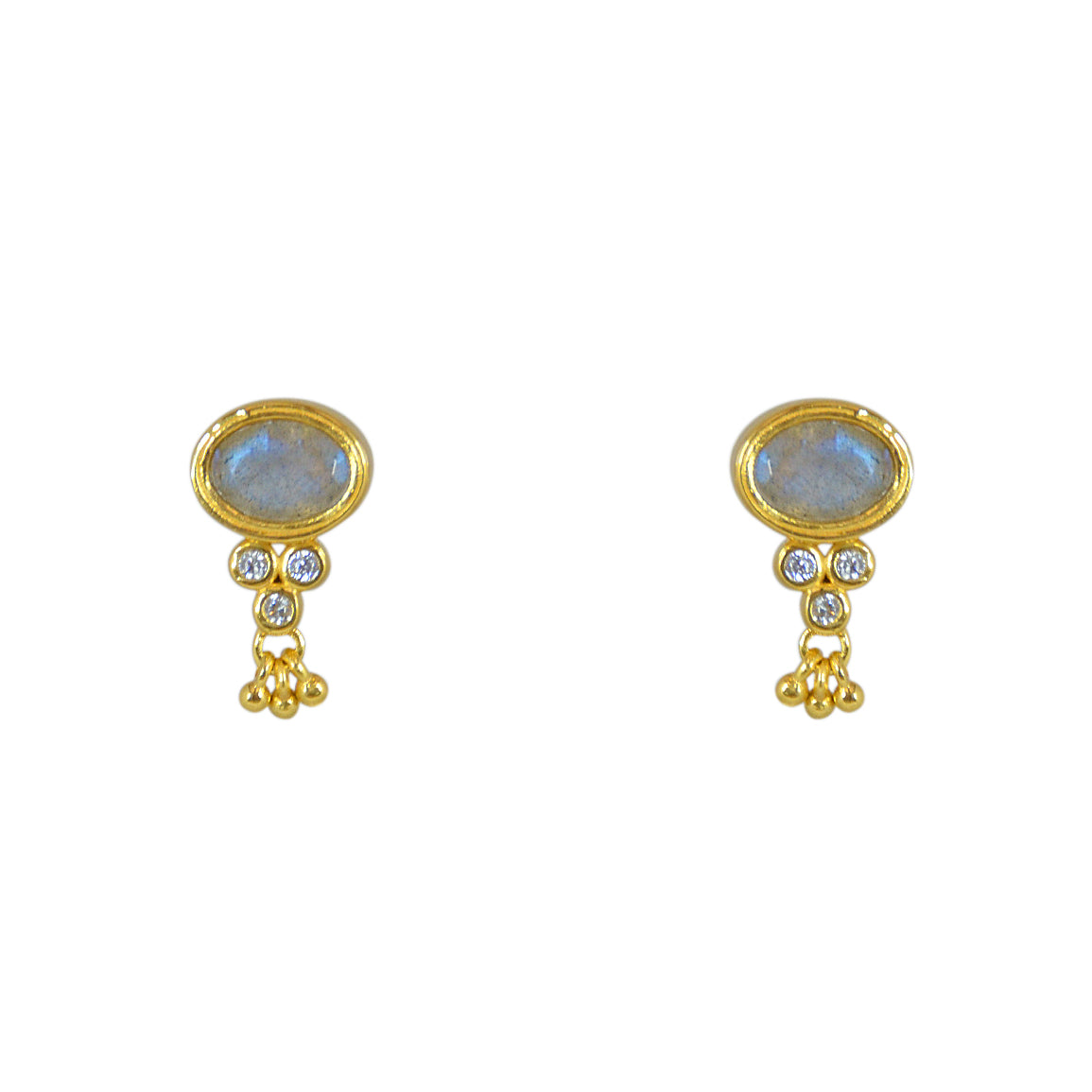 Boucles dorées pierre zircons et pampille - LABRADORITE -