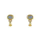 Boucles dorées pierre zircons et pampille - LABRADORITE -