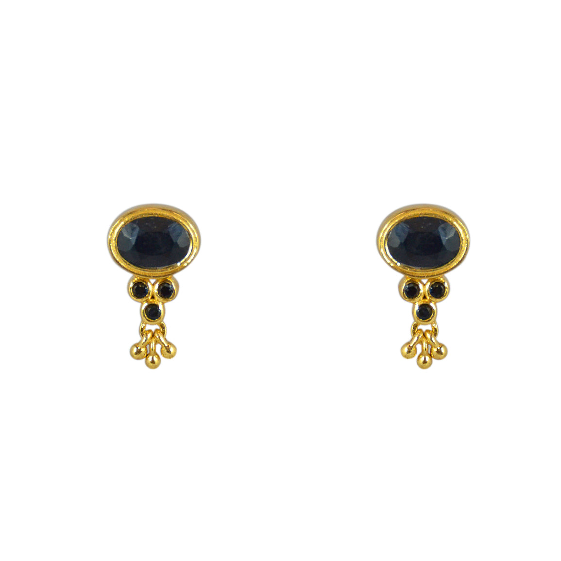 Boucles dorées pierre zircons et pampille - ONYX NOIRE -