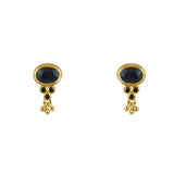 Boucles dorées pierre zircons et pampille - ONYX NOIRE -