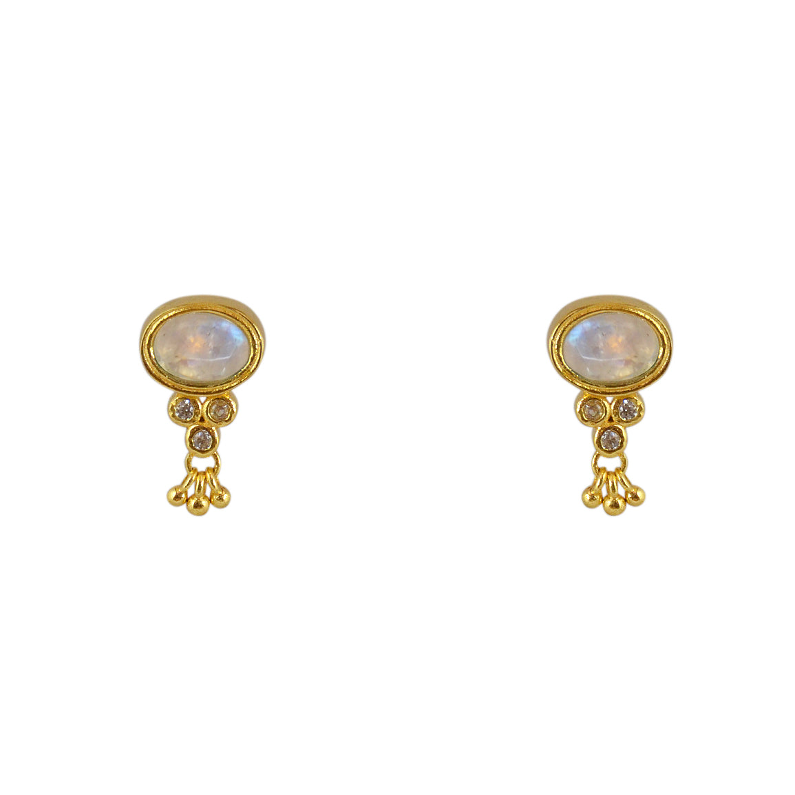 Boucles dorées pierre zircons et pampille - PIERRE DE LUNE -