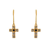 Boucles dorées croix pierres - LABRADORITE & ONYX NOIRE